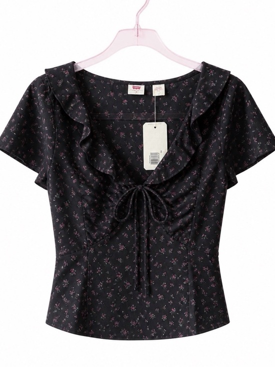 Levi's Tops - Levi's Mylene Black Ruffled Tie-Front Floral Top